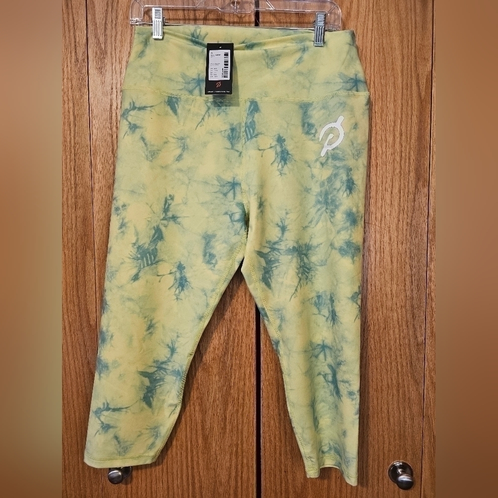 Peloton Cadent Tie Dye Capri Womens Sz XL Leggings Yellow/Green High Rise